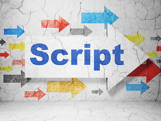 Image showing Programming concept: arrow with Script on grunge wall background