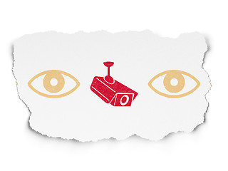 Image showing Protection concept: cctv camera icon on Torn Paper background