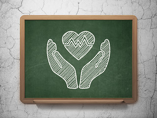 Image showing Insurance concept: Heart And Palm on chalkboard background