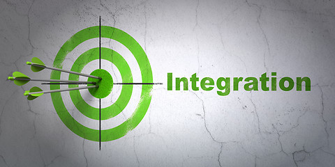 Image showing Business concept: target and Integration on wall background