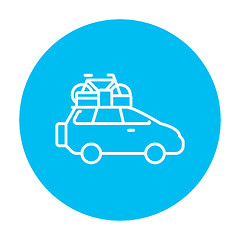 Image showing Car with bicycle mounted to the roof line icon.