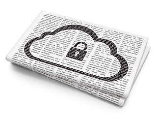 Image showing Cloud computing concept: Cloud With Padlock on Newspaper background