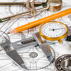 Image showing Technical drawing and tools