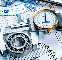 Image showing Technical drawing and tools