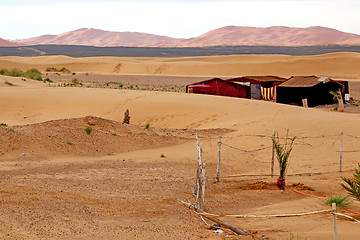 Image showing tent in  the desert of  sahara and      sky