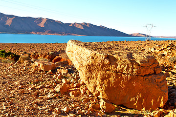 Image showing lake  in    valley  morocco  africa the  utility pole 