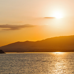 Image showing in cyclades  hill    greece sunset and the sky mediterranean red