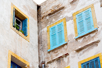 Image showing blue window in morocco africa old   brown wall  construction