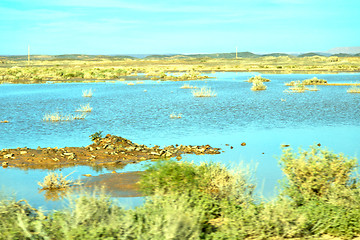 Image showing lake  in    valley  morocco      atlas dry mountain water