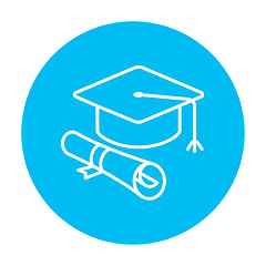 Image showing Graduation cap with paper scroll line icon.