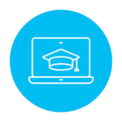 Image showing Laptop with graduation cap on screen line icon.