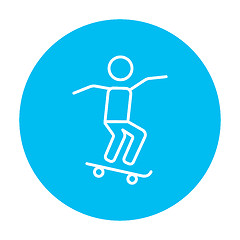 Image showing Man riding on skateboard  line icon.