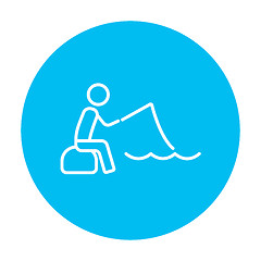 Image showing Fisherman sitting with rod line icon.