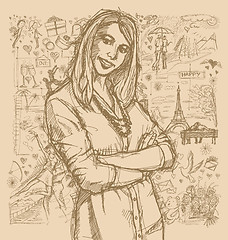 Image showing Sketch Woman With Crossed Hands Against Love Story Background