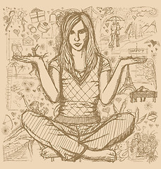 Image showing Woman In Lotus Pose Against Love Story Background