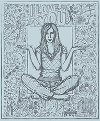 Image showing Woman In Lotus Pose Against Love Story Background