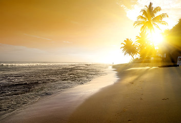 Image showing Ocean and orange sky