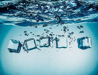 Image showing Ice cubes falling under water