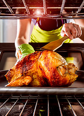 Image showing Cooking chicken in the oven at home.