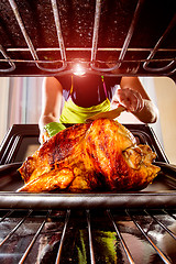 Image showing Cooking chicken in the oven at home.