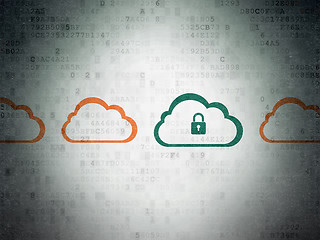 Image showing Cloud computing concept: cloud with padlock icon on Digital Paper background