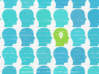 Image showing Finance concept: head with light bulb icon on wall background