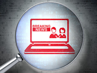 Image showing News concept: Breaking News On Laptop with optical glass on digital background