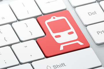 Image showing Travel concept: Train on computer keyboard background