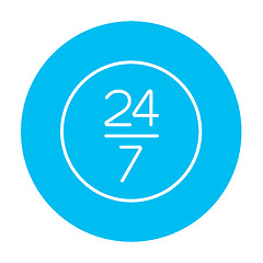 Image showing Open 24 hours and 7 days in wheek sign line icon.