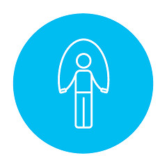 Image showing Man exercising with skipping rope line icon.