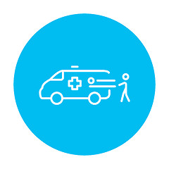 Image showing Man with patient and ambulance car line icon.