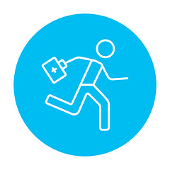 Image showing Paramedic running with first aid kit line icon.