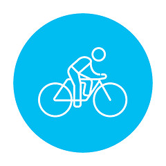 Image showing Man riding  bike line icon.