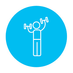 Image showing Man exercising with dumbbells line icon.