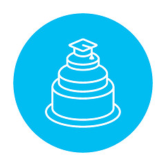 Image showing Graduation cap on top of cake line icon.