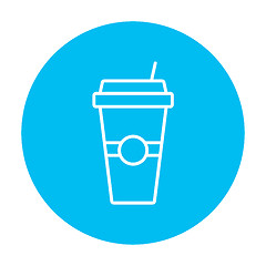 Image showing Disposable cup with drinking straw line icon.