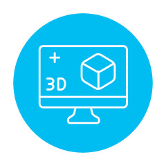 Image showing Computer monitor with 3D box line icon.