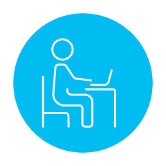 Image showing Businessman working at his laptop line icon.