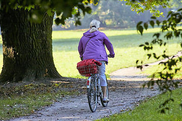 Image showing Woman on the bicycle in park