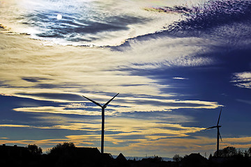 Image showing Windmills at dusk