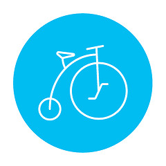 Image showing Old bicycle with big wheel line icon.