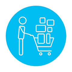 Image showing Man pushing shopping cart line icon.