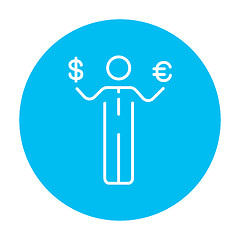 Image showing Businessman holding Euro and US dollar line icon.