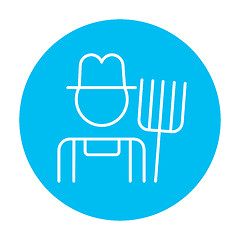 Image showing Farmer with pitchfork line icon.