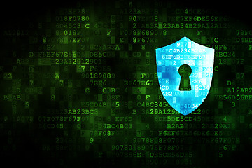 Image showing Protection concept: Shield With Keyhole on digital background