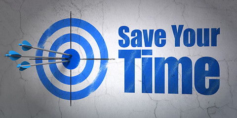 Image showing Time concept: target and Save Your Time on wall background