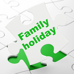 Image showing Travel concept: Family Holiday on puzzle background