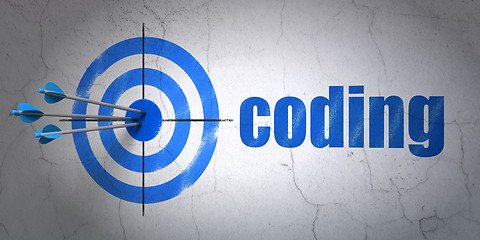 Image showing Software concept: target and Coding on wall background