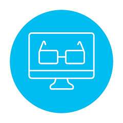 Image showing Glasses on computer monitor line icon.