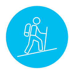 Image showing Tourist backpacker line icon.